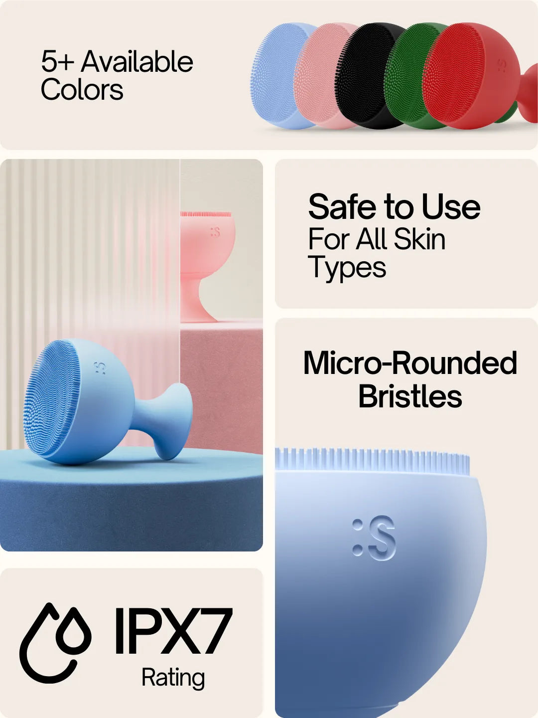 Achieve glass-glowing skin with this advanced cleansing device powered by PulseGlow™ technology. Experience up to 7000+ sonic pulses per minute to cleanse, unclog pores, lift buildup, tone, and firm your skin 